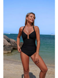 The Monaco Ring One-Piece – V-neck high waisted one-piece swimsuit with U-ring accent