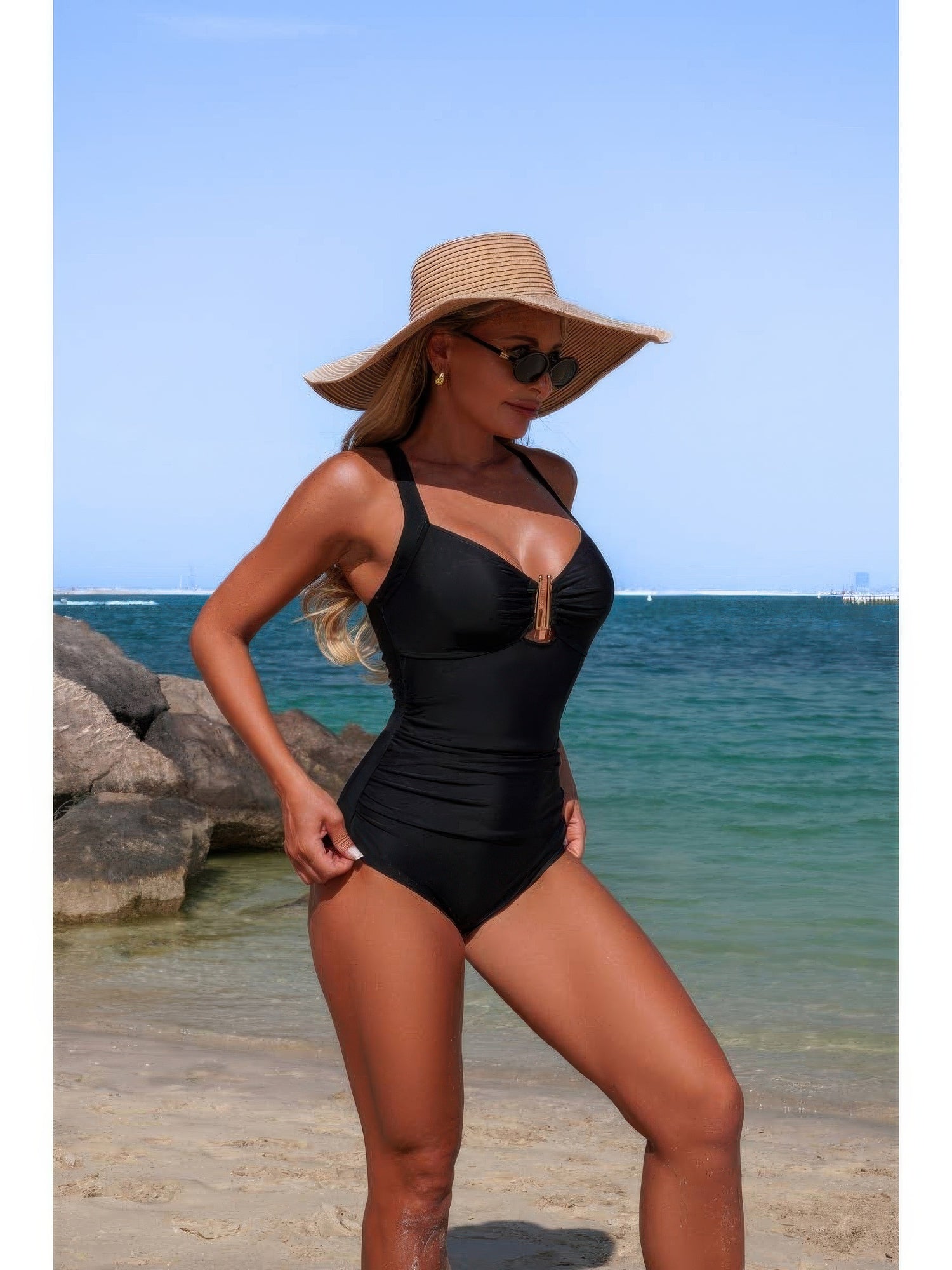 The Monaco Ring One-Piece – V-neck U-ring high waisted swimsuit, view 3