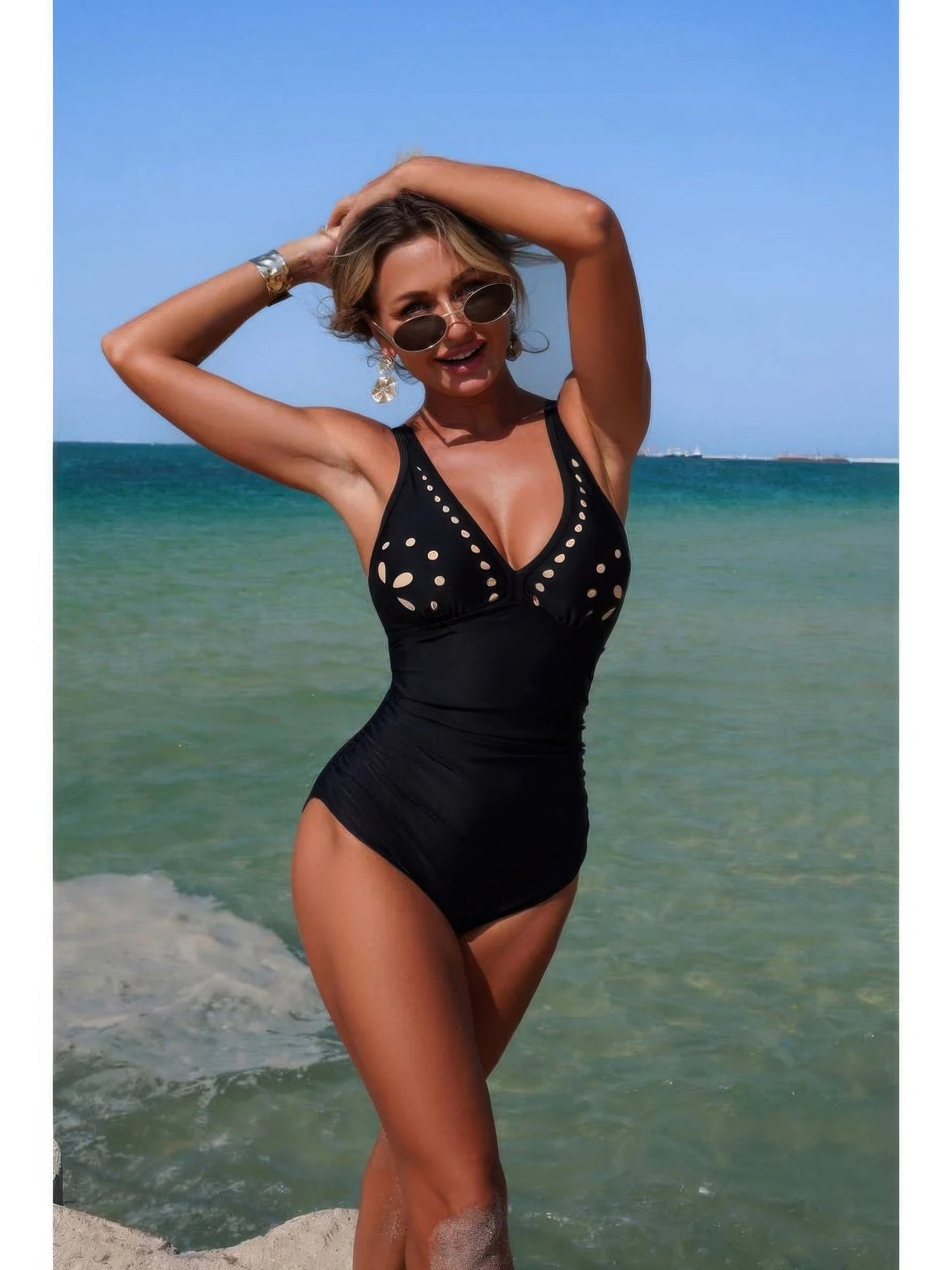 The Solmar Cutout One-Piece – V-neck cutout one-piece swimsuit, view 4