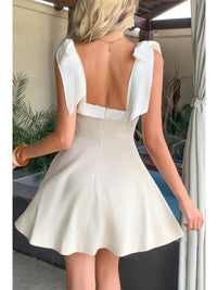 The Cora Tie-Shoulder Dress – beige square neck tie-shoulder dress, view 5