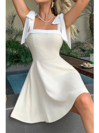 The Cora Tie-Shoulder Dress – beige square neck tie-shoulder dress, view 6