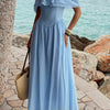 Solid Off Shoulder Corset Ruffle Long Dress