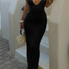 Solid V Neck Halter Cross Back Maxi Dress