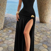 Halter Pleated High Split Halter Backless Maxi Dress