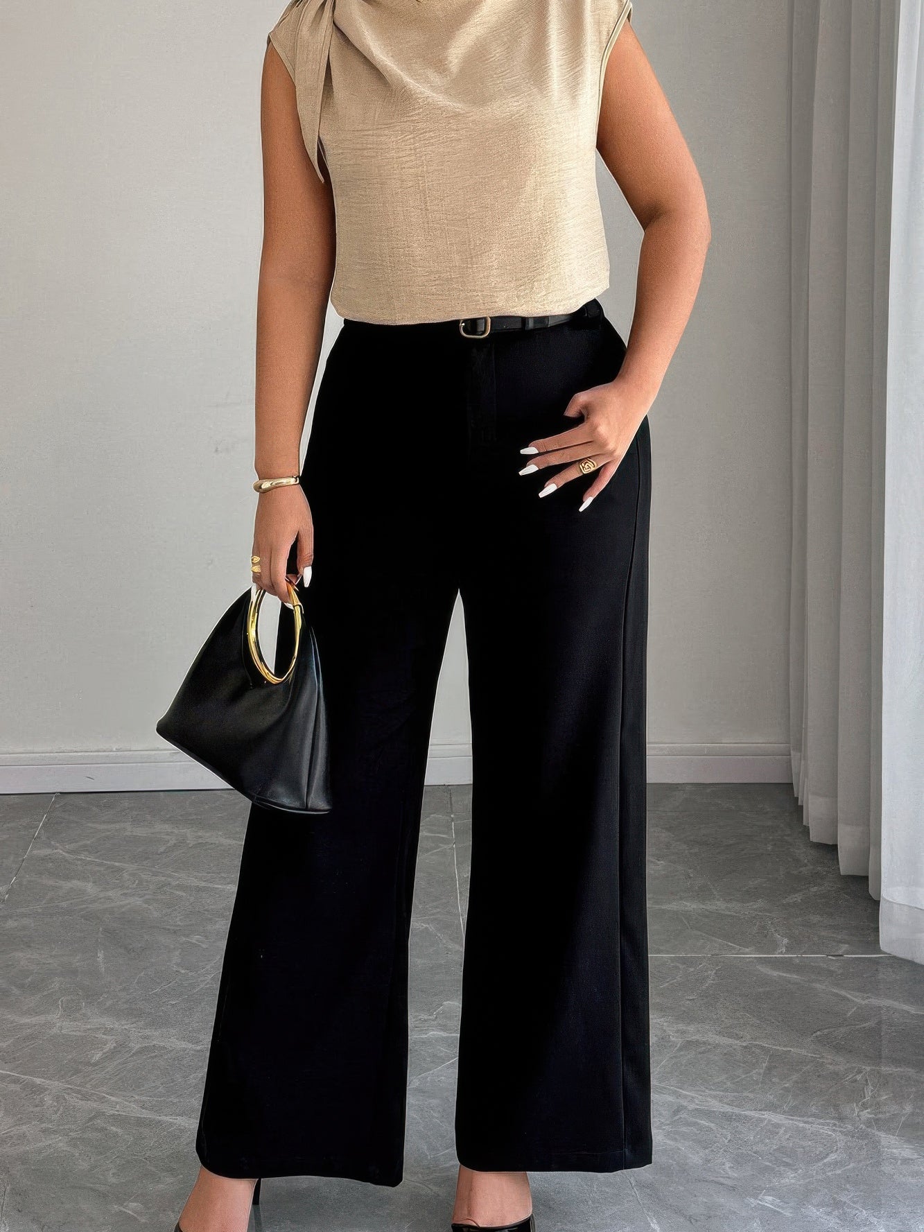 The June Tie Neck Blouse – plus size tie neck colorblock sleeveless blouse, view 2