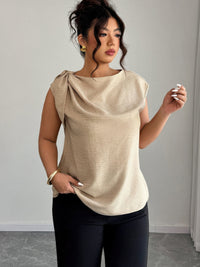 The June Tie Neck Blouse – plus size tie neck colorblock sleeveless blouse, view 3