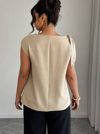 The June Tie Neck Blouse – plus size tie neck colorblock sleeveless blouse, view 4