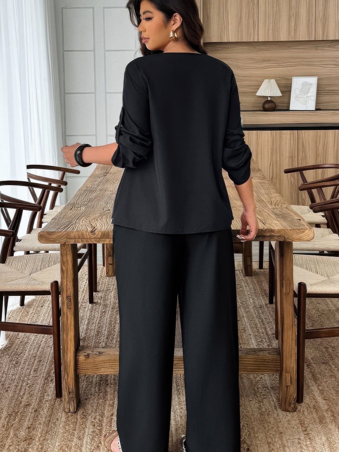 The Ravenna Ruffle Set – plus size contrast ruffle trim two-piece set, view 2
