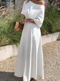 The Athena One-Shoulder Gown – white one-shoulder asymmetrical maxi dress, view 3