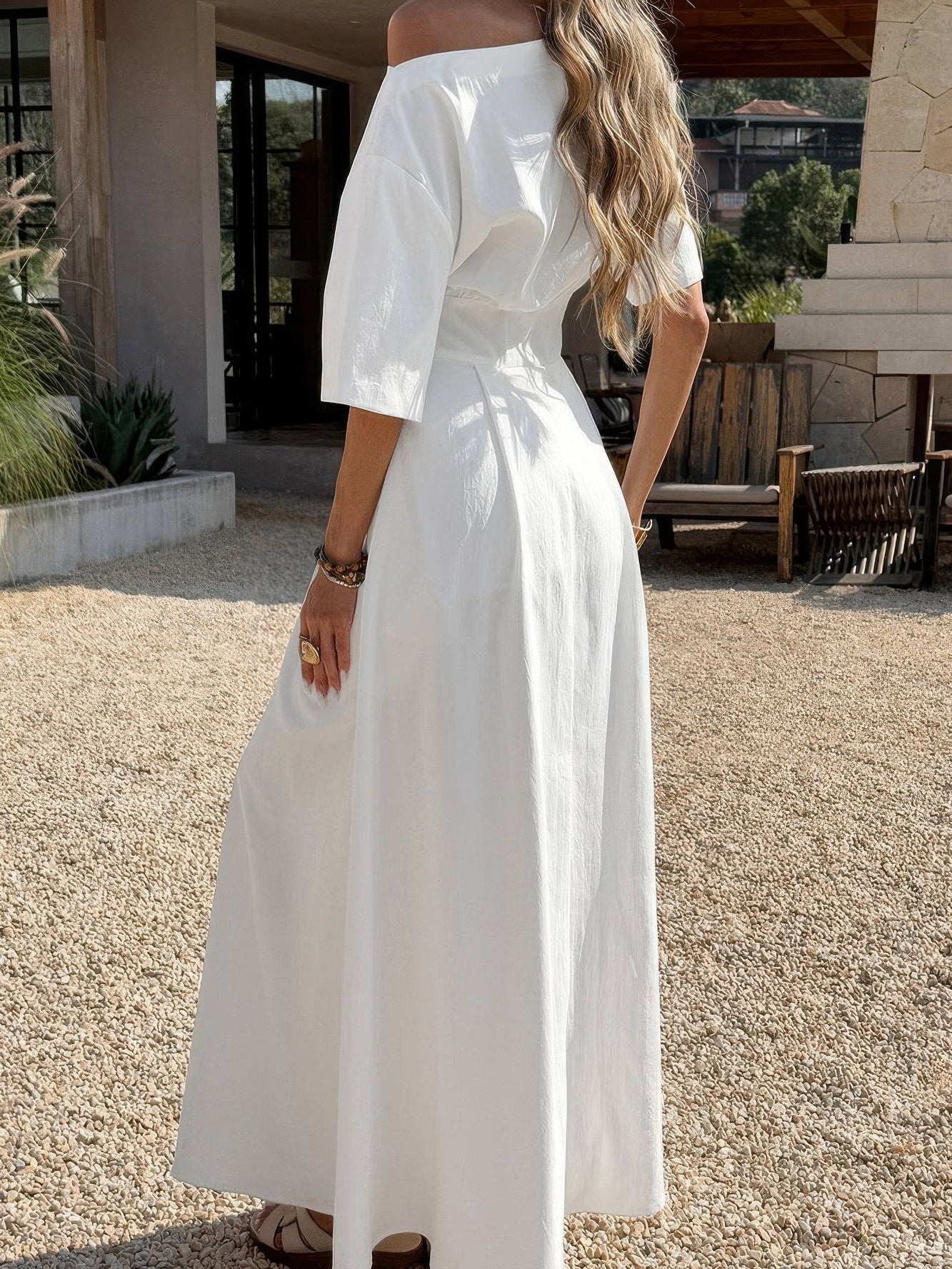 The Athena One-Shoulder Gown – white one-shoulder asymmetrical maxi dress, view 4