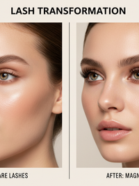 A beautiful models face with before and after with Natural-Look Magnetic Faux Mink Lashes – Lightweight Handmade Reusable Eyelashes with Magnetic Applicator