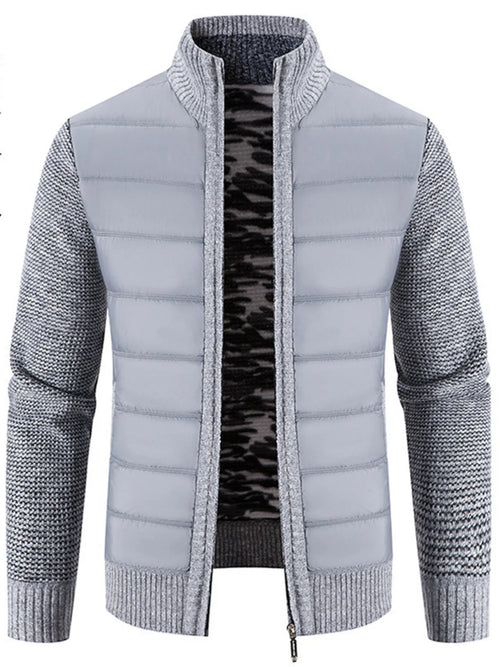 Men's Plus Size Quilted Knit Bomber Jacket with Stand Collar