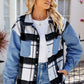 Pocketed Plaid Snap Down Denim Jacket