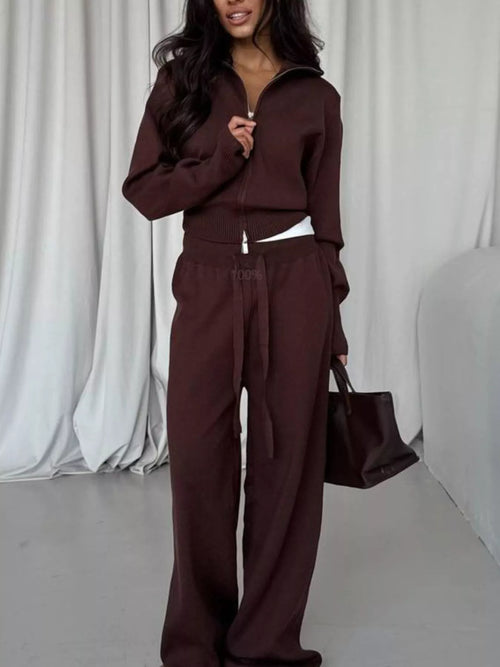 Zip-Up Outerwear and  Drawstring Pants Set