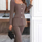 Square Neck Button Up Blazer and Pants Set