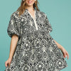 Umgee Full Size Abstract Print Puff Sleeve Dress Plus Size