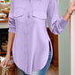 Full Size Side Slit Collared Neck Long Sleeve Shirt