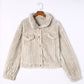 Khaki Solid Color Pocket Plush Fleece Button Up Jacket