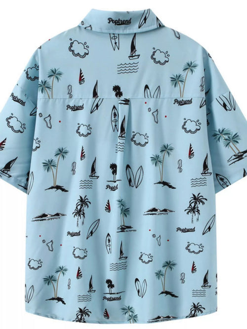 Men's Plus Size Tropical Print Short Sleeve Shirt