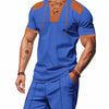 Men's Full Size Lace-Up Collar Casual Top and Shorts Set Plus Size
