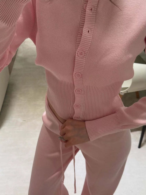 Button Up Cardigan and Pants Knit Set