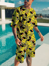Men's printed short-sleeve tee and matching shorts set, plus size