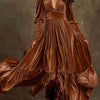 Velvet V-Neck Long Sleeve Ruffled Dress