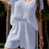 Openwork Short Sleeve Top and Shorts Cover Up Set