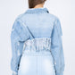 American Bazi Distressed Denim Jacket with Frayed Hem