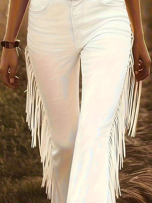 Fringe Trim Flare Pants