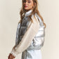 J.NNA Snap and Zipper Shiny Metallic Puffer Vest