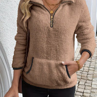 Full Size Cozy Fleece Quarter Zip Long Sleeve Sweatshirt Plus Size