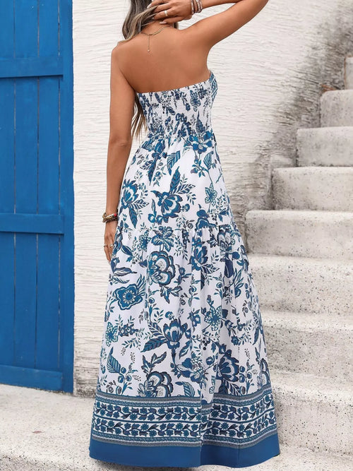 Floral Print Strapless Maxi Dress
