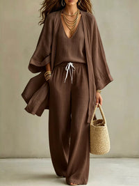 The Marlowe Three-Piece Set – V-neck tank neckline close-up