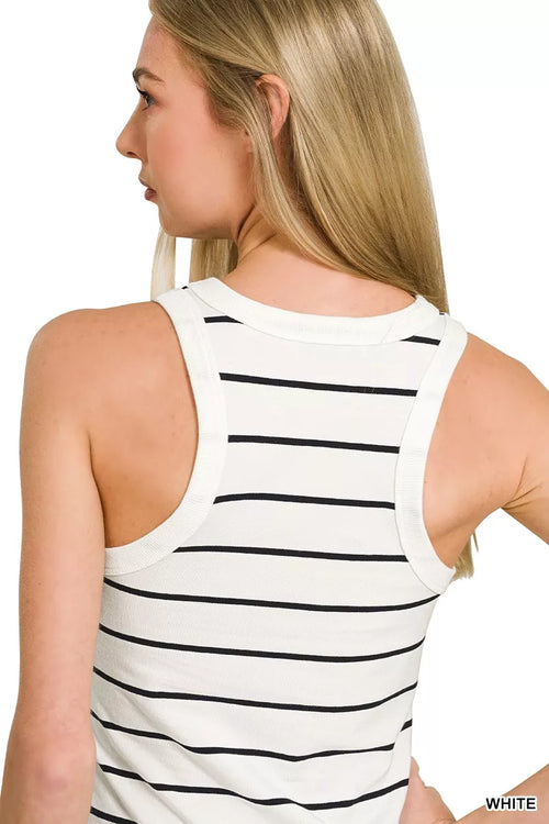 Zenana Striped Round Neck Tank Top
