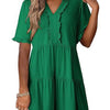 Tiered Notched Short Sleeve Mini Dress