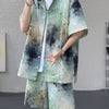 Men's Plus Size Tie-Dye Print Shirt and Shorts Set