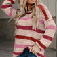 Multicolor Stripes Print Popcorn Drop Shoulder Pullover Sweater