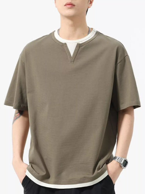 Men's Plus Size Contrast Trim Short Sleeve Tee