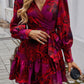 Devine Ruffled Printed Surplice Long Sleeve Mini Dress