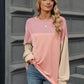 Double Take Contrast Round Neck Long Sleeve T-Shirt