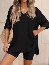 The Willa V-Neck Short Set – two-piece set, back view