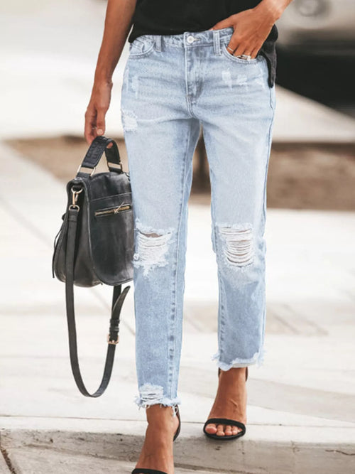 Distressed Wash Ankle Jeans