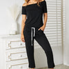 Double Take Asymmetrical Neck Tied Jumpsuit with Pockets