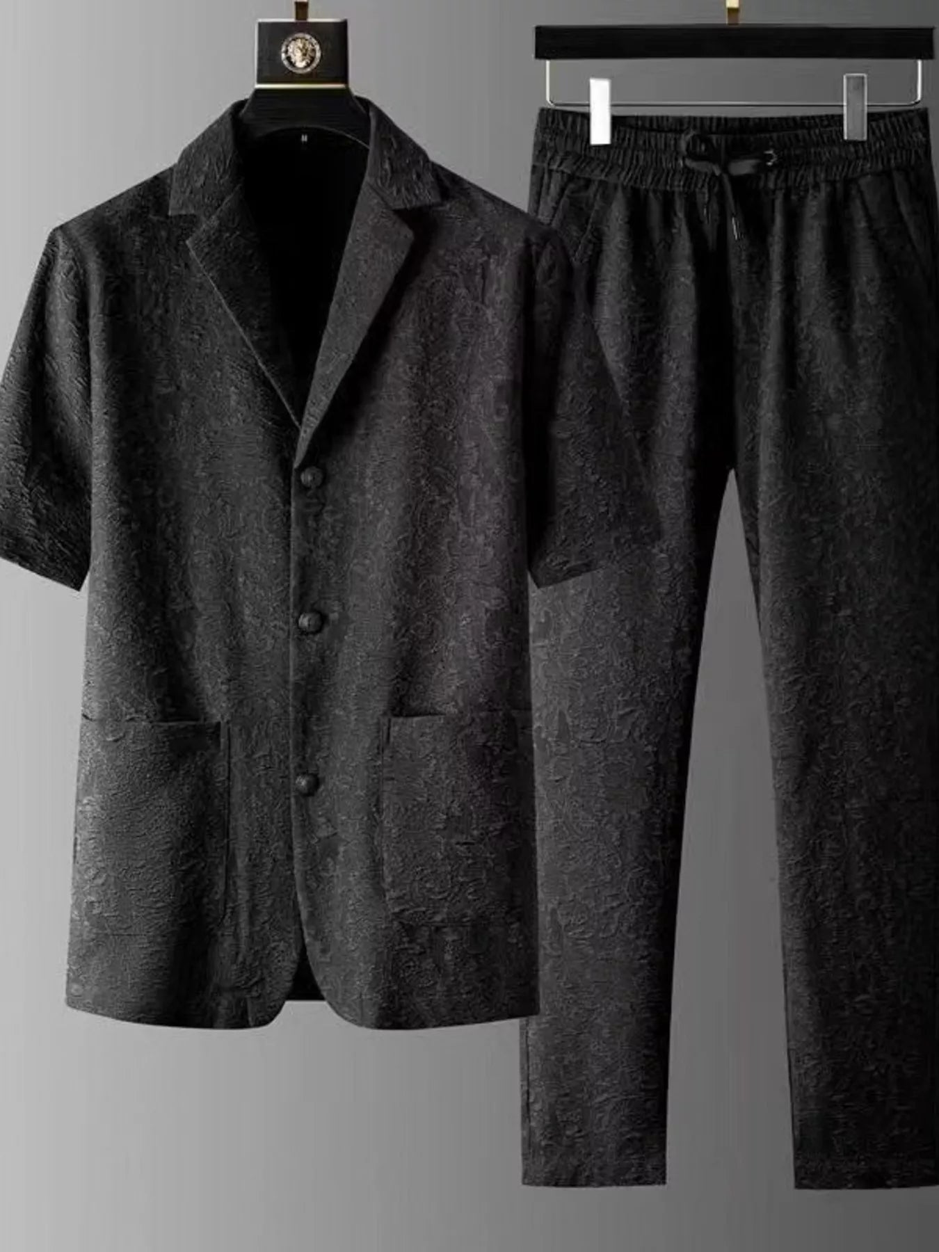 Men's button-up shirt and matching pants set, plus size
