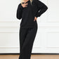 Black Textured Loose Slouchy Long Sleeve Top and Pants Set