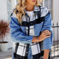 Pocketed Plaid Snap Down Denim Jacket