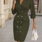 Double-Breasted Lapel Collar Long Sleeve Dress