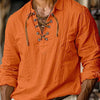 Men's Full Size Vintage Lace-Up Long Sleeve Shirt Plus Size