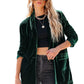 Green Lapel Collar Velvet Blazer with Flap Pockets